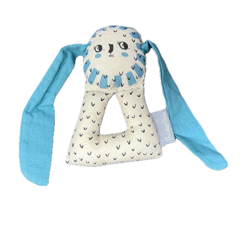 Land of Nod Plush Roxy Marj Baby Rattle Eyes‎ Open Closed Blue Bunny Puppy